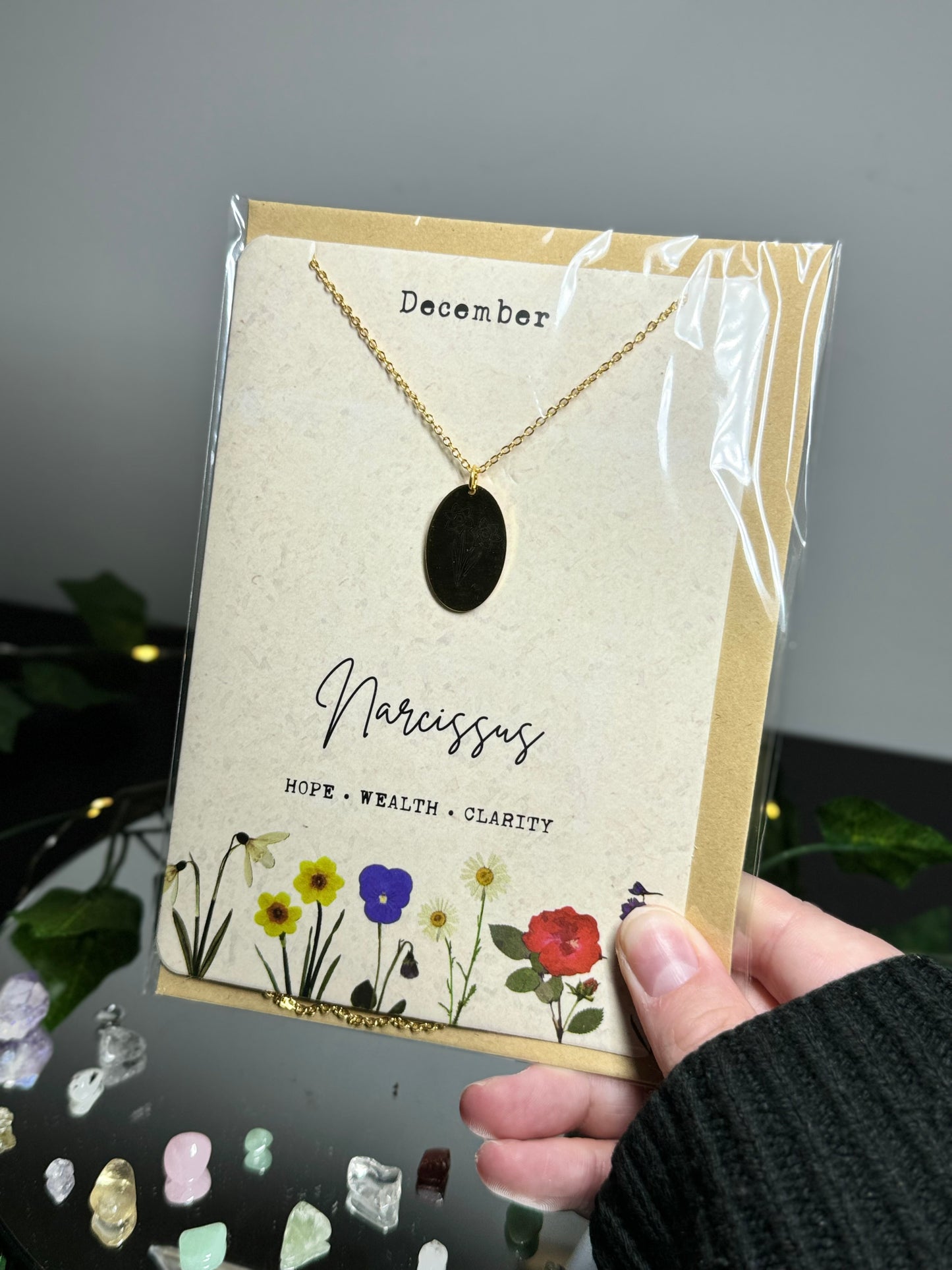 December Flower Month Necklace