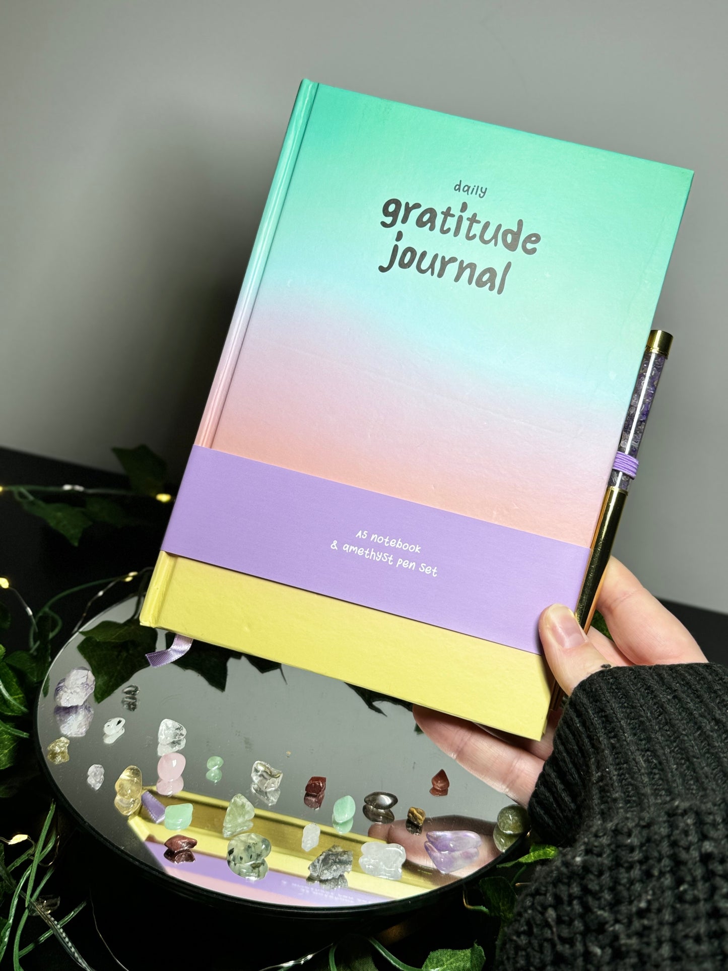 Gratitude Journal with Amethyst Chip Pen