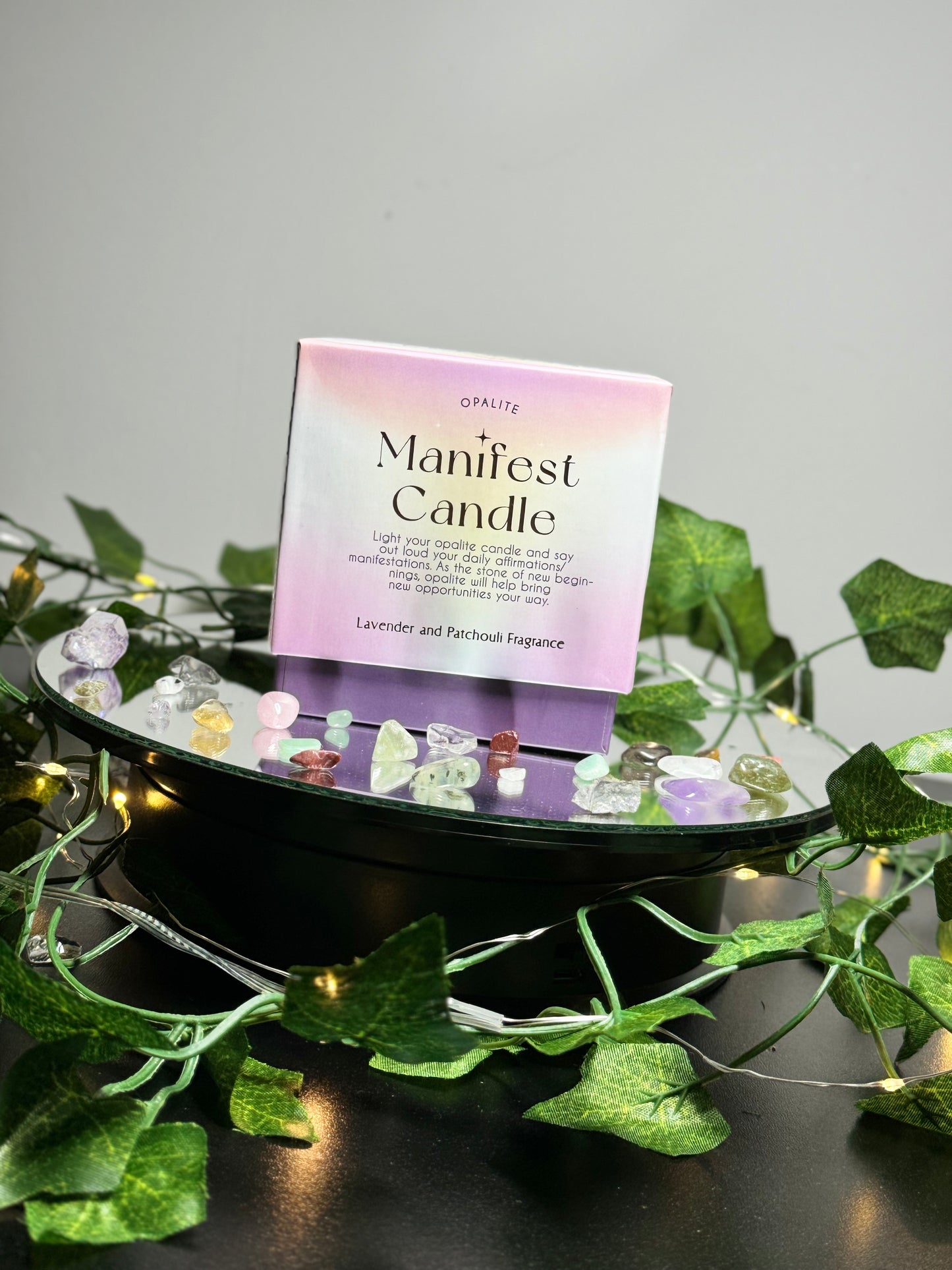 Opalite Lavender and Patchouli Scented Manifestation Candle