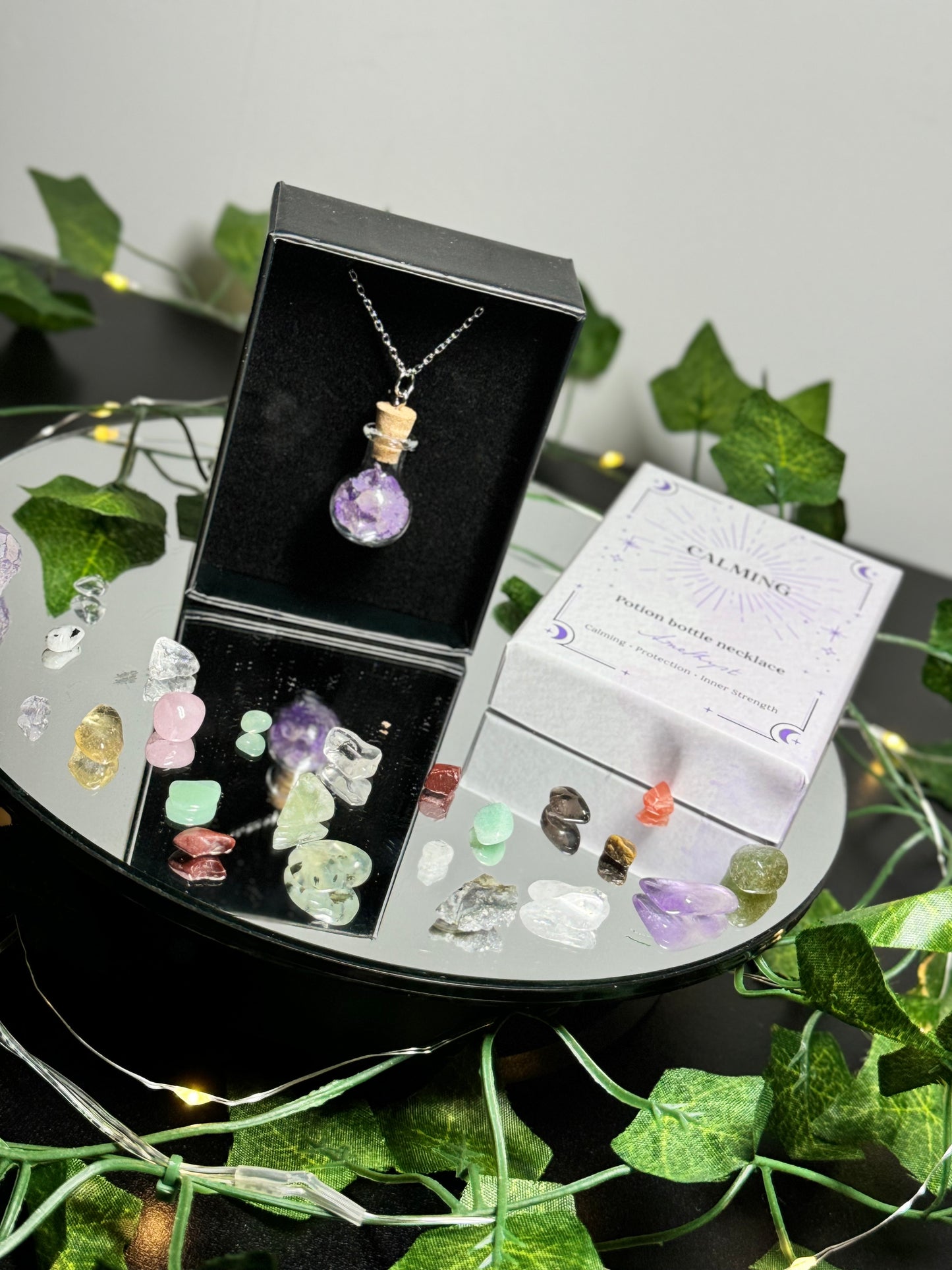 Calming Crystal Chip Potion Bottle Necklace