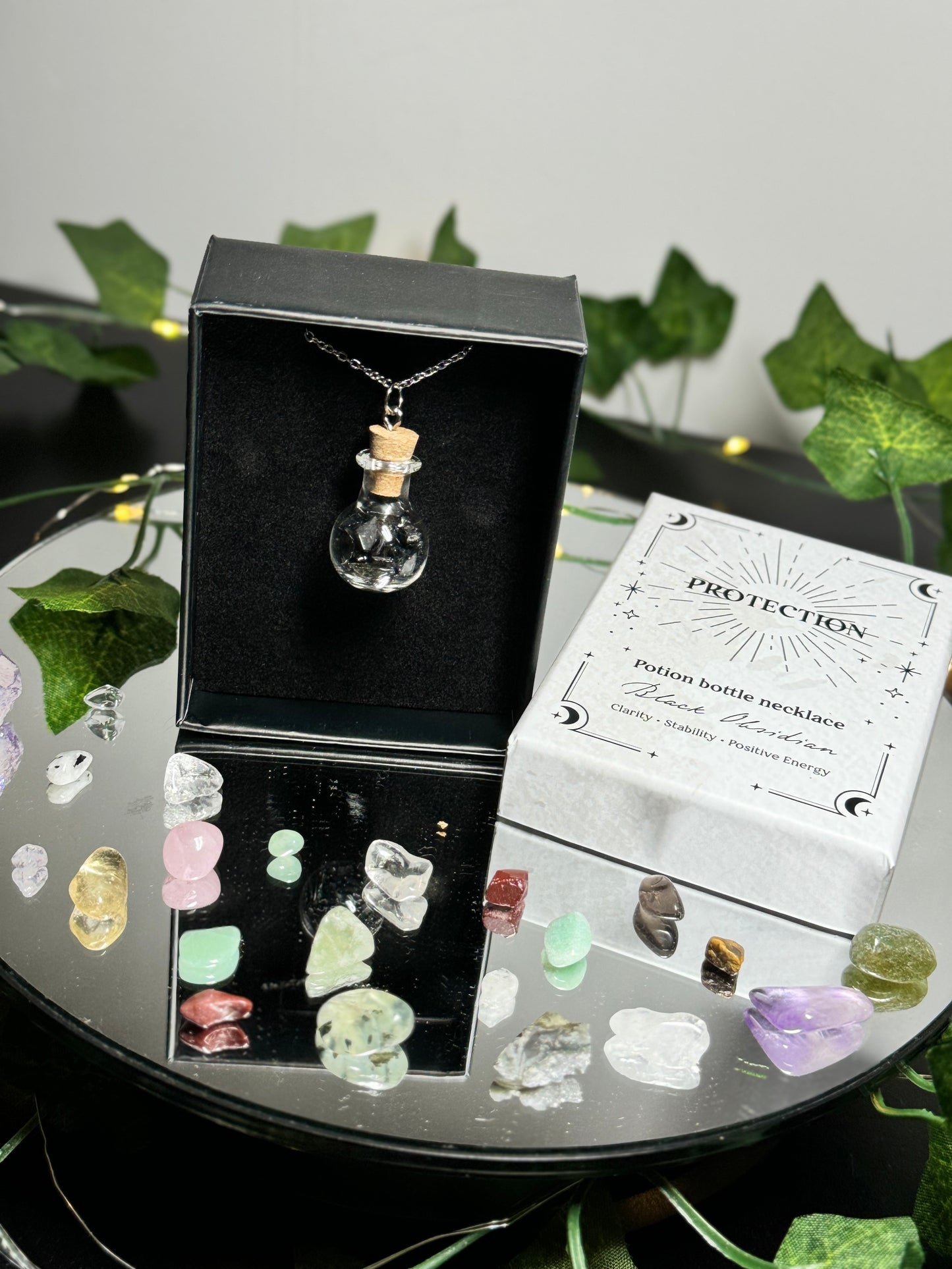 Protection Crystal Chip Potion Bottle Necklace