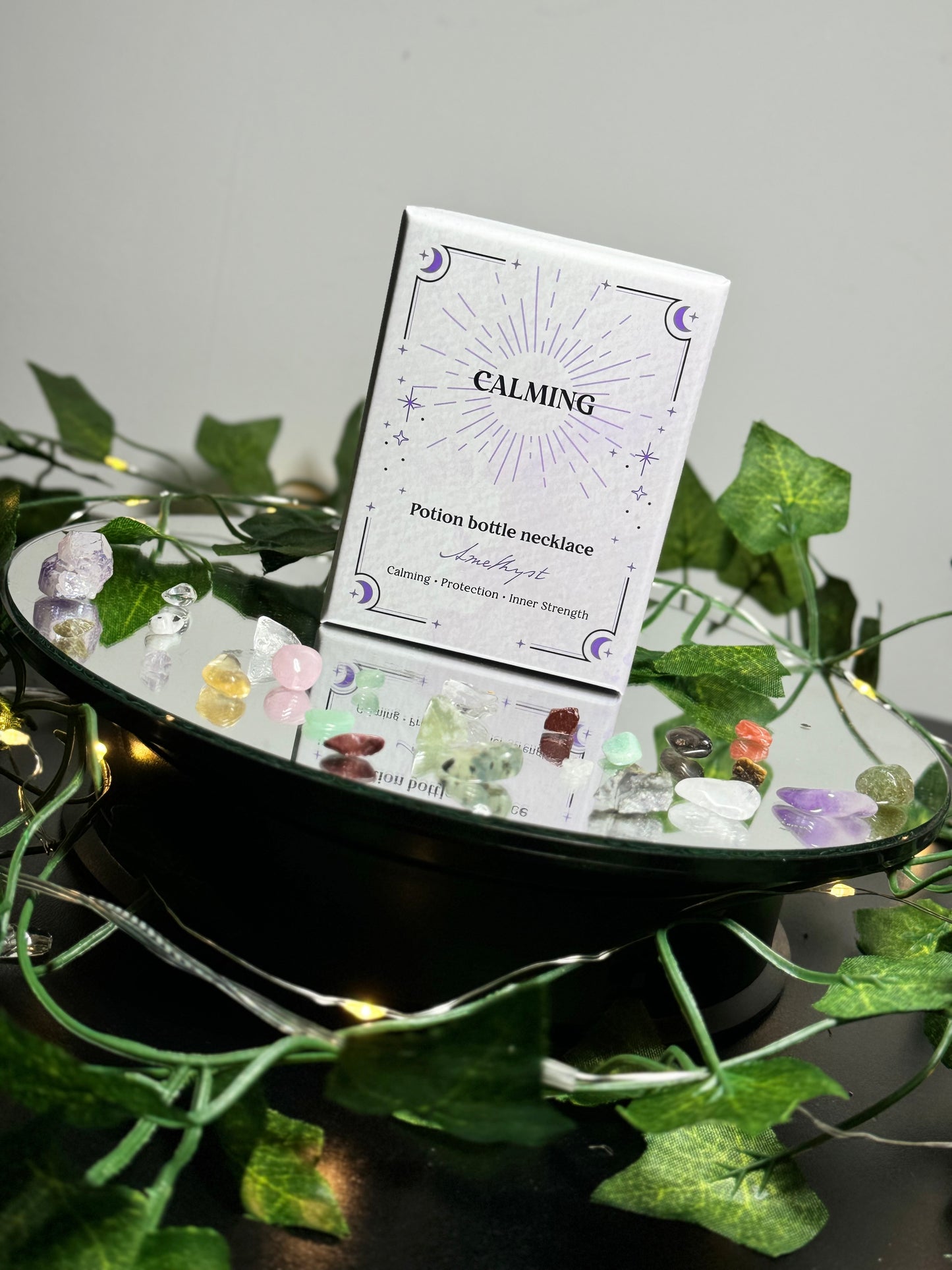 Calming Crystal Chip Potion Bottle Necklace