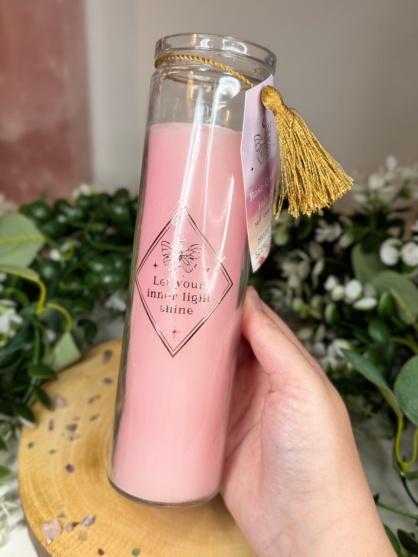 Tall Manifestation Candle - Rose Quartz