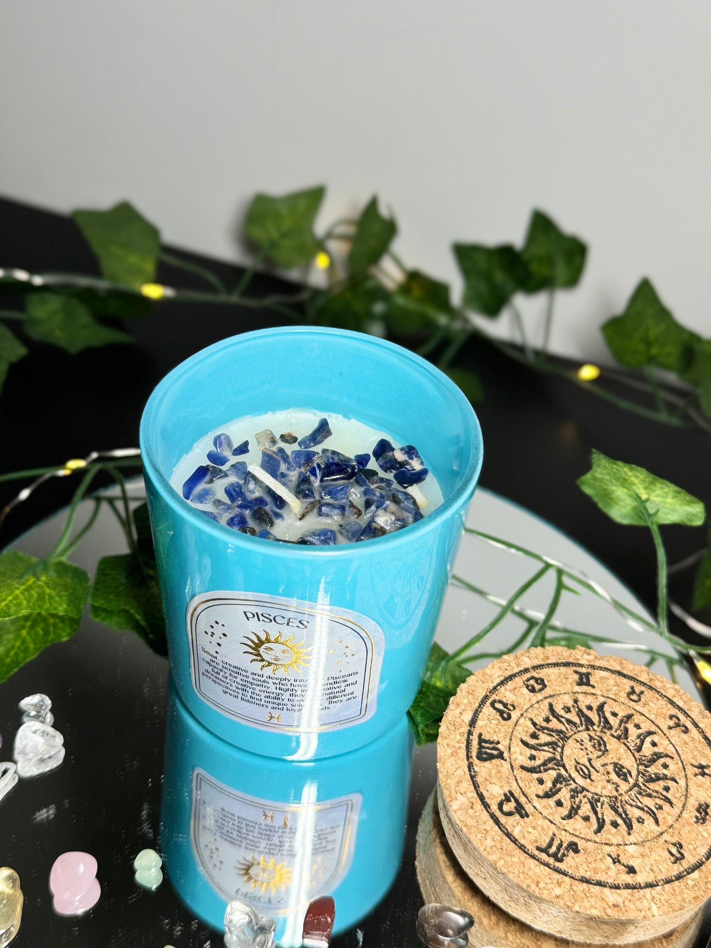 Pisces Gemstone Candle with Crystal Chips