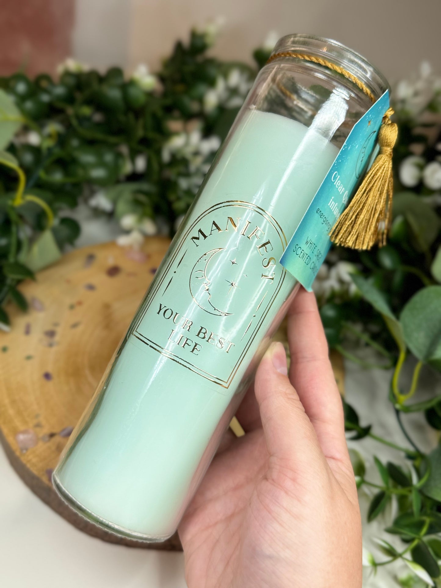 Tall Manifestation Candle - Clear Quartz