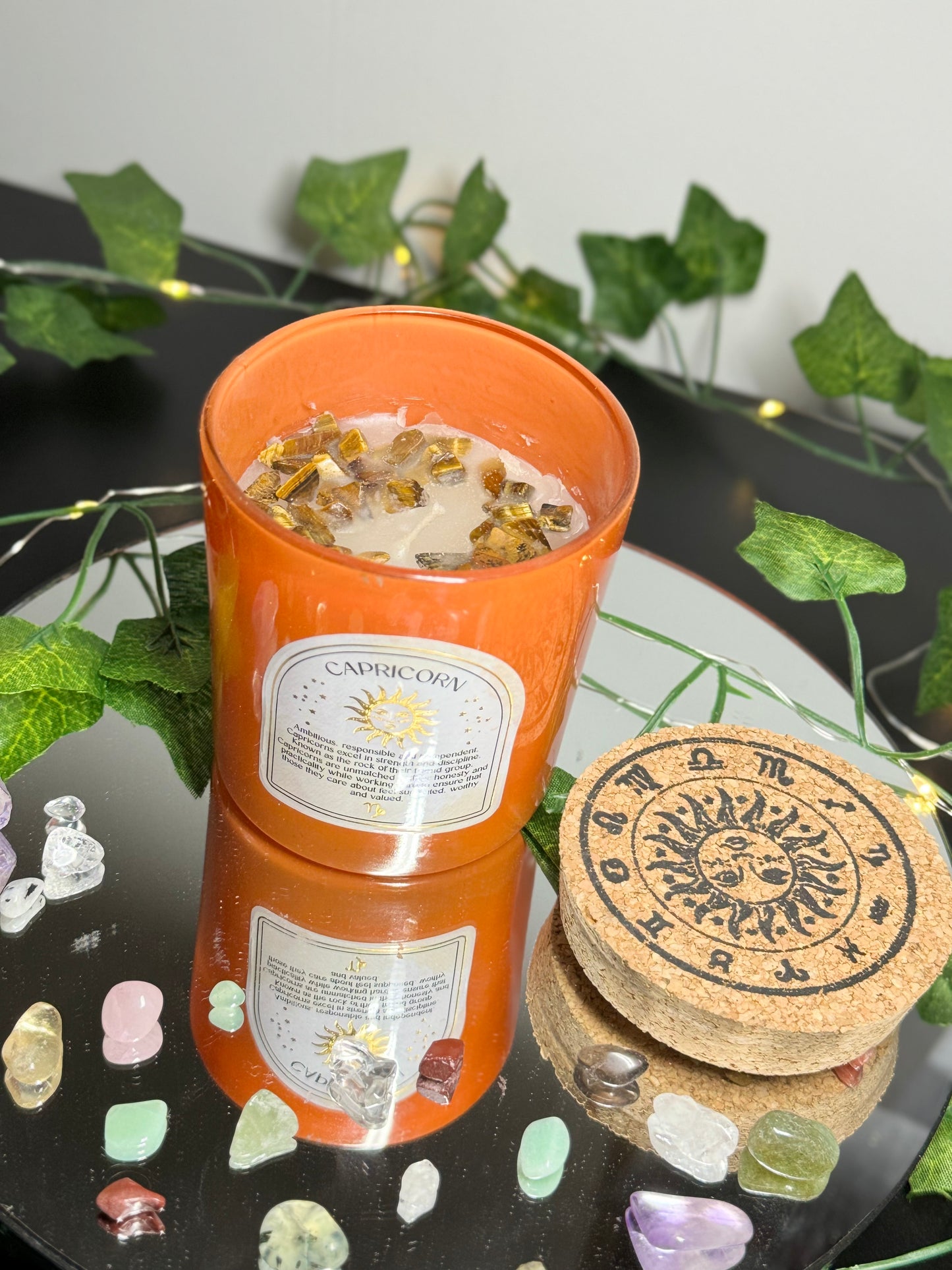 Capricorn Gemstone Candle with Crystal Chips