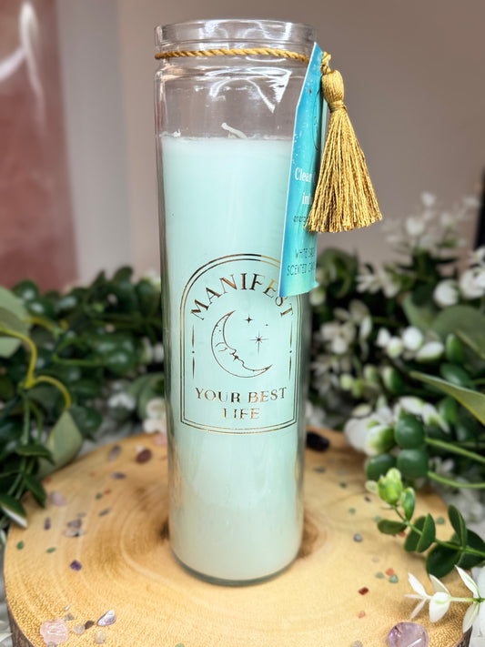 Tall Manifestation Candle - Clear Quartz