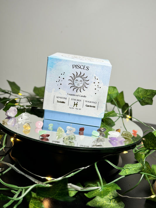 Pisces Gemstone Candle with Crystal Chips