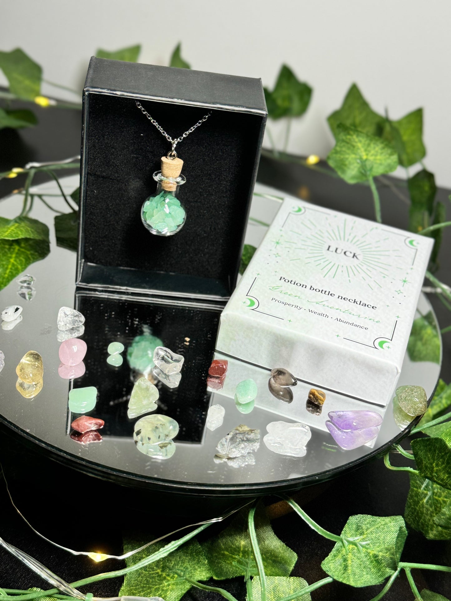 Luck Crystal Chip Potion Bottle Necklace