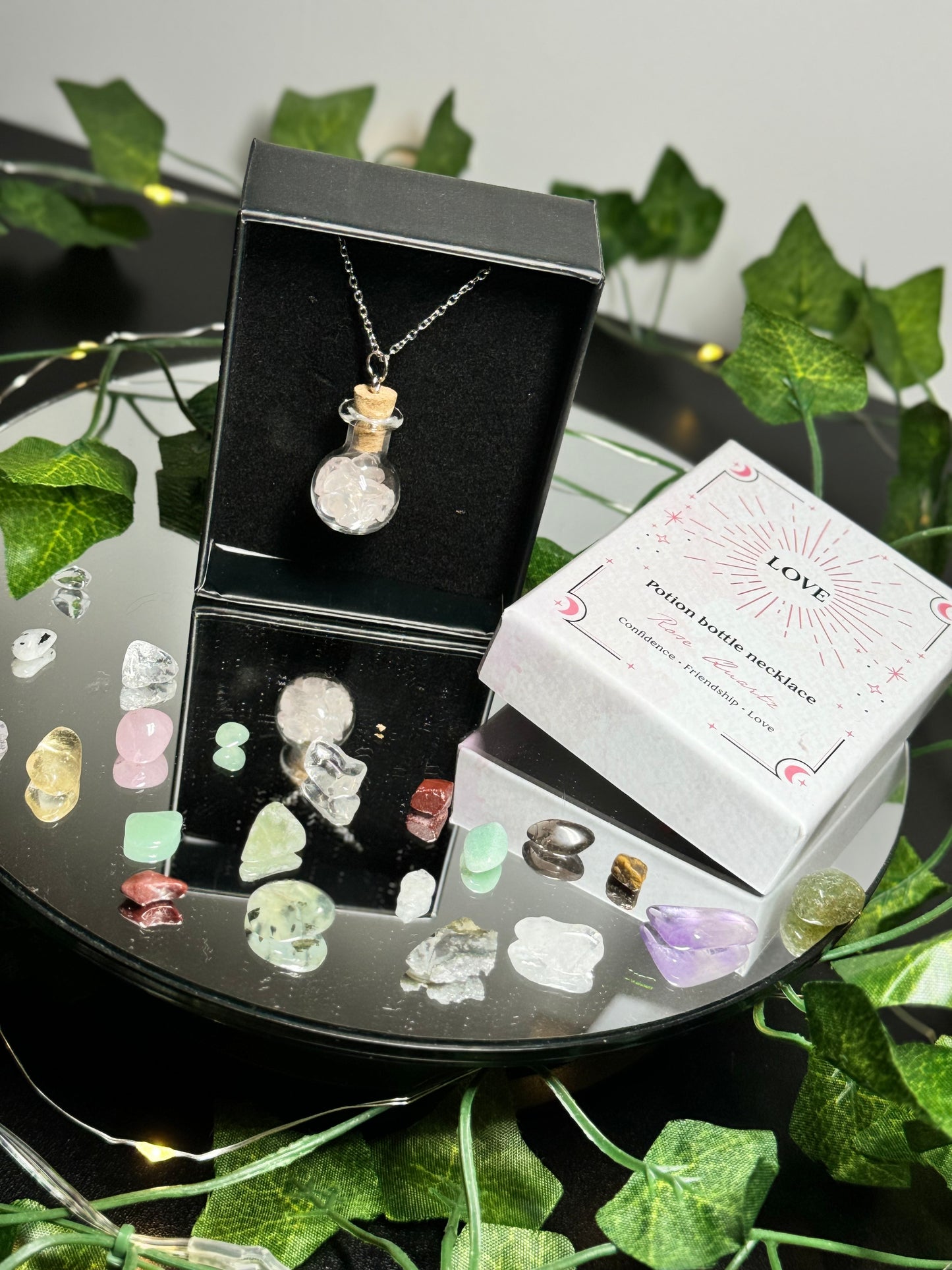 Love Crystal Chip Potion Bottle Necklace